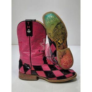 Tin Haul Pink and Black Diamond-Patterned Western Ankle Boots